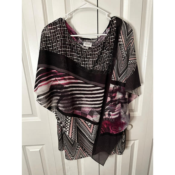 Women's Avenue Black Pink White Patterned Tunic Top Plus Size 18/20 - Picture 1 of 6